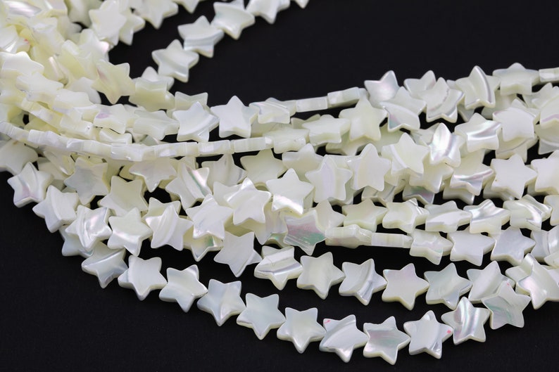 Iridescent White Mother of Pearl MOP Shell Star Beads 6mm to 12mm 15.5'' Strand image 2