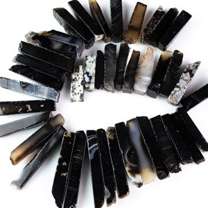 Natural Graduated Strand of Chalcedony Agate Stick Beads - 14&quot;-16&quot; Strand (Apx 37 Beads) -10mm x 25-50mm Gemstone Beads