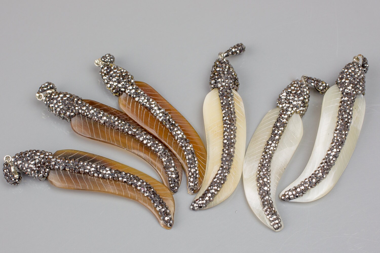 ETSY Exclusive Item Carved Horn Feather Set in Crystal Pave Etsy