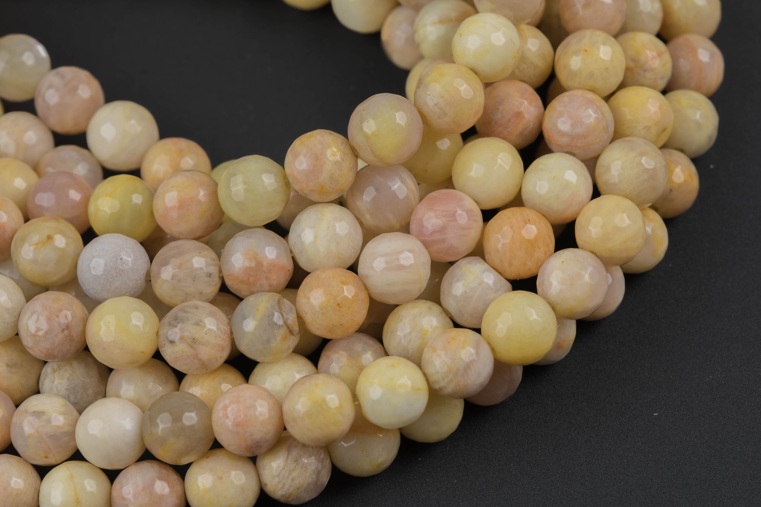 Natural Yellow Moonstone Faceted Round Beads. A Quality Full Etsy