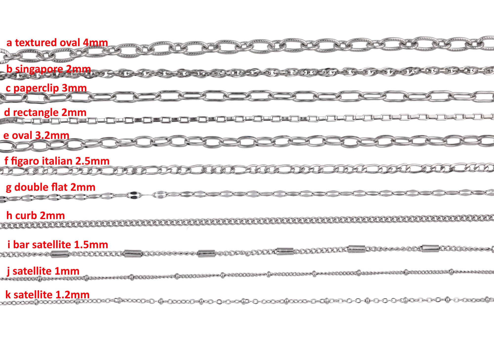 Filogram Chain Dainty Stainless Steel Chain Oval Satellite Figaro Italian Curb ...