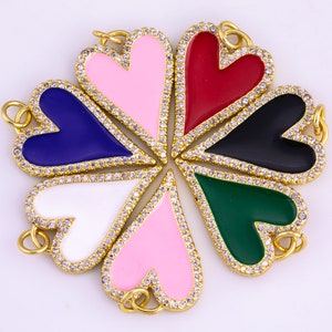 1 pc Dainty Enamel Red heart Pendant, CZ Micro Pave 18kt Gold  Heart pendant, Enamel pendant Statement Necklace Jewelry Supply 16x23mm
