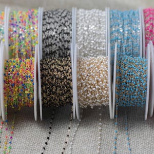 1.5 mm 金張りまたはスターリングシルバーのマルチエナメルチェーン（1フィートまたは50フィート）-- 永久ジュエリーチェーン-