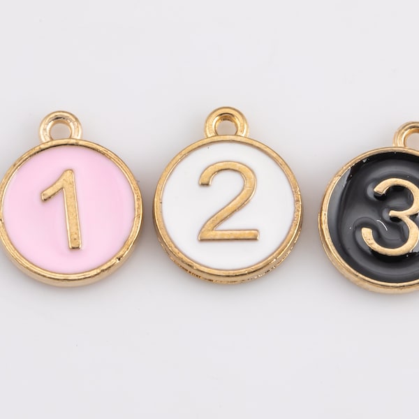 1 pc 18k Gold  Enamel Number Charms- 12mm