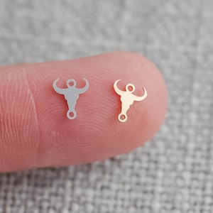 Bull Head Connector - 14Kt Gold Filled Sterling Silver - Cow Head Longhorns Texans Cowhead Bullhead Connectors - Permanent Jewelry Supply