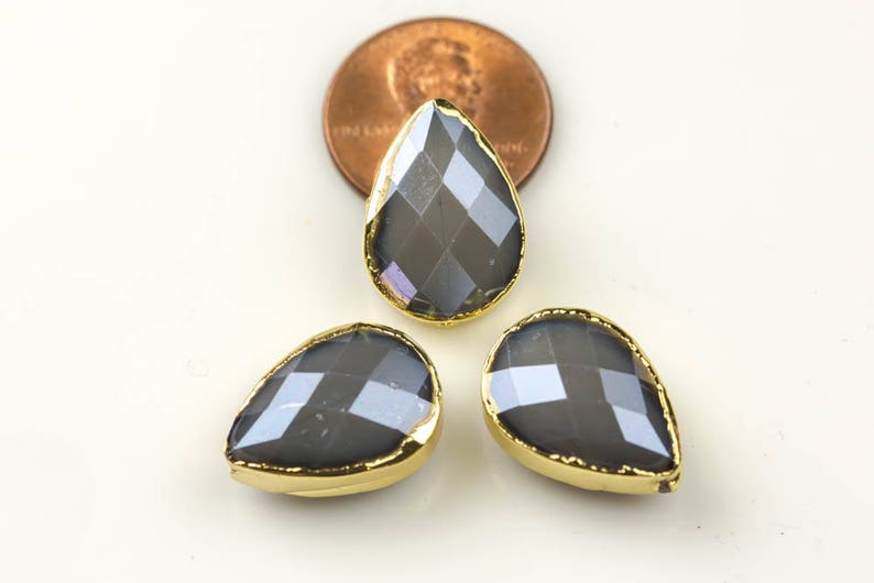 Mystic Gray Crystal Wrapped In Gold Teardrop Bead Medium Size 17*25mm