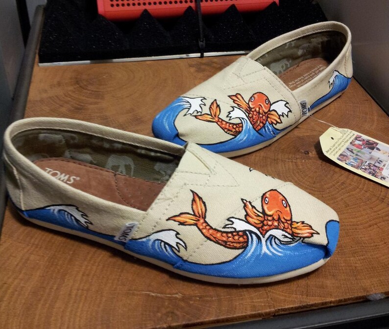 Toms Shoes Customized Koi Fish with Japanese Waves Etsy