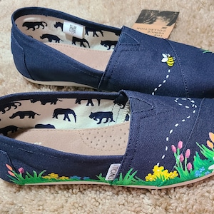 Toms Shoes Customized Spring Flower Garden Navy