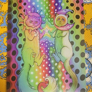 LE6 Star Munchkins 8x10 Colorshift Lenticular Prints - Gato Gatinho Gatinho Meow Espaço Cósmico Celestial Zodíaco Sol Lua Fen Ferox Arte Fofa