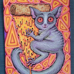 Pizza BB Bush Baby Art Illustration Fine Art Print 8x10 Cheese Melty Cute Furry Fen&#39;s Frens