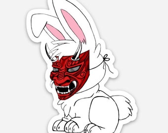 Oni Mask Bunny Fluffy Demon Die Cut Stickers