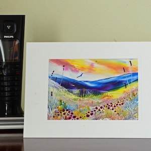Encaustic Wax Original Art Card, Rainbow Valley, Landscape style, most popular