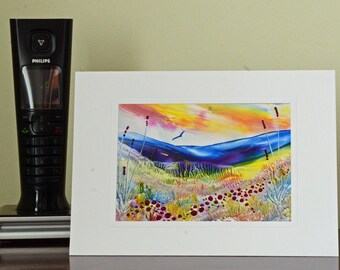 Encaustic Wax Original Art Card, Rainbow Valley, Landscape style, most popular