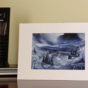 Encaustic Wax Original Art Card, Moonlight Fantasy, Landscape style