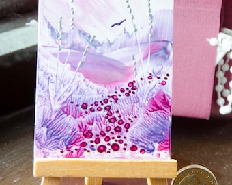 Encaustic Wax Art ACEO, Purple Haze 4, Fantasy Miniature Art, Original