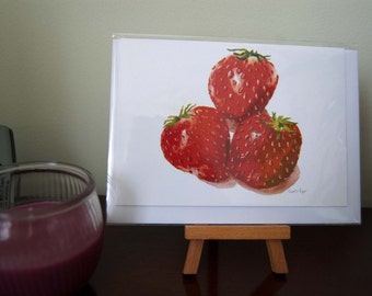 Watercolour print card, A6, Sweet & Juicy, Strawberries, fine art