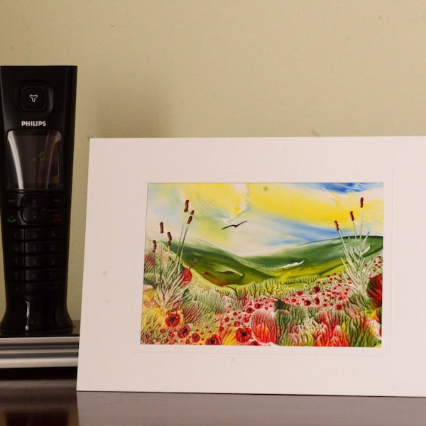 BEST SELLER Encaustic Wax Original Art Card, Poppy Downs, Landscape style