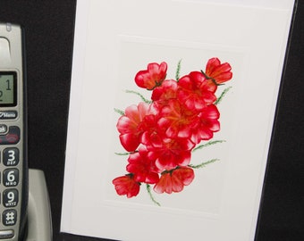 Encaustic Wax Original Art Card, Red Floral, Portrait Style