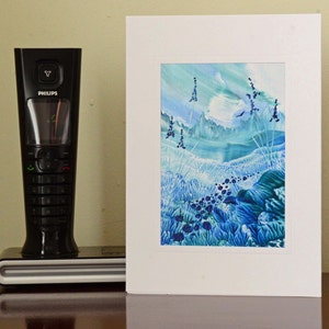 Encaustic Wax Original Art Card, Teal Valley, Portrait style