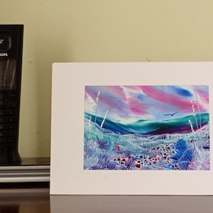 Encaustic Wax Original Art Card, Turquoise Downs, Landscape style