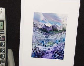 Encaustic Wax Original Art Card, Lavender Meadows, Portrait style