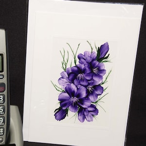 Encaustic Wax Original Art Card, Purple Floral, Portrait Style