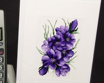 Encaustic Wax Original Art Card, Purple Floral, Portrait Style