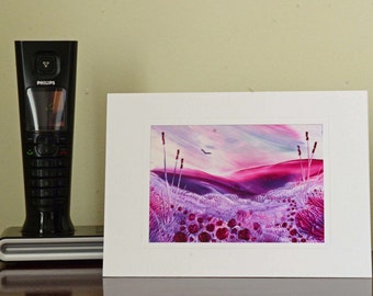 Encaustic Wax Original Art Card, Pink Paradise, Landscape style