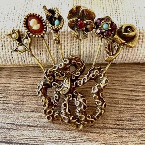 Vintage Estate Multi Stone Cameo Flower Brooch Pin image 1