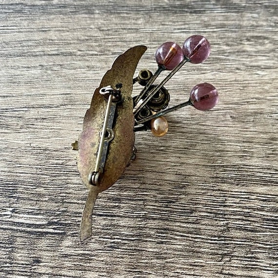 Vintage Beaded Leaf Brooch - image 3