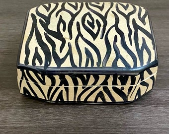 Handmade Soapstone Kisii Stone Trinket Box Zebra Print
