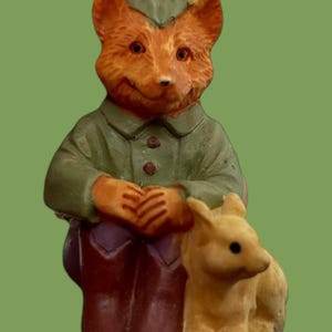 Vintage Resin Fox & Fawn Figurine Miniature 2”