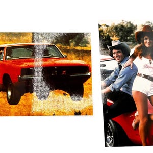 Vintage Herzöge von Hazzard ~2x Postkarten General Lee, Vintage DUKES OF HAZZARD Postkarte Catherine Bach, John Schneider, Tom Wopat