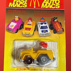 Automóvil de McDonald's Fast Macs de 1985, modelo clásico. Auto Macs Fast Macs. A elegir.