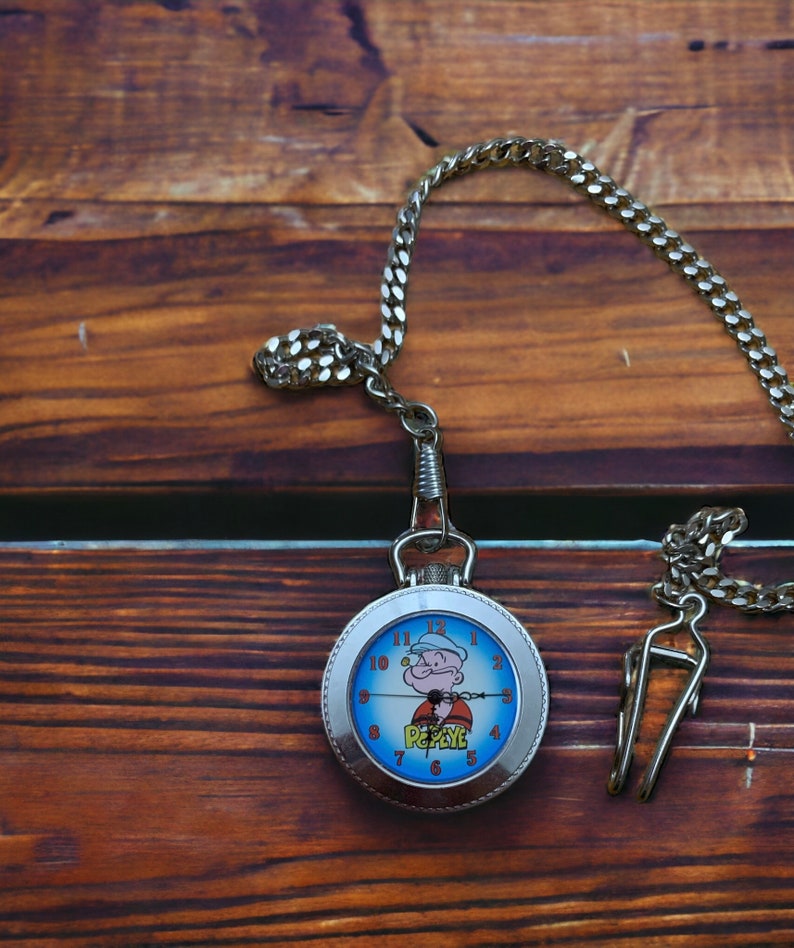 Vintage Stainless Steel Popeye Pocket Watch Quartz in New Condition image 1