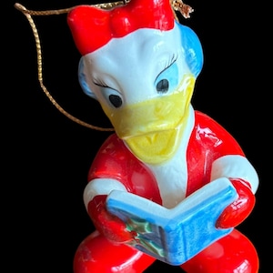 1970’s Disney Daisy Duck Caroling Ornament- Vintage Disney Japan Ceramic Daisy Duck Christmas Ornament