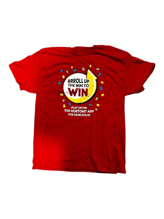 【新品未開封】マーク tim hortons Tシャツ Vintage Tim Hortons Coffee Roll up Rim Win Employee Men's Red T