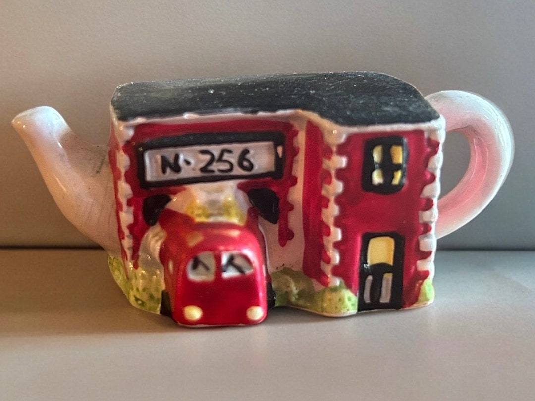 Rare Red Rose Tea Miniature Fire Station Teapot Figurine Etsy