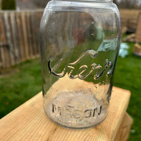 Antique 1915 Clear Glass Kerr Self Sealing Mason Jar Quart  Antique Canning Jar