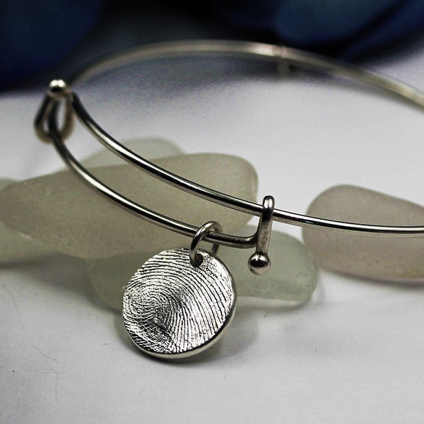 Fingerprint Bracelet Thumbprint Bracelet .999 Fine Silver Charm with .925 Adjustable Charm Bracelet Personalized Keepsake