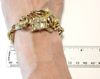 Chunky Bracelet, RARE Symphony Designer, Antique Crystal Bracelet, Strawberry Design, "Something Old" Bridal Jewelry, Gold Wedding Bracelet