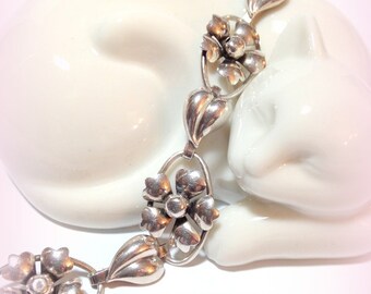 Carl Art Sterling Bracelet, 6 " Link Bracelet, Flower Bracelet, Decorative Carl Art Jewelry, Heart Shaped Leaves, Silver Anniversary Gift