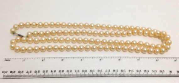 Long Faux Pearl Necklace, 18" Golden Colored Pear… - image 2