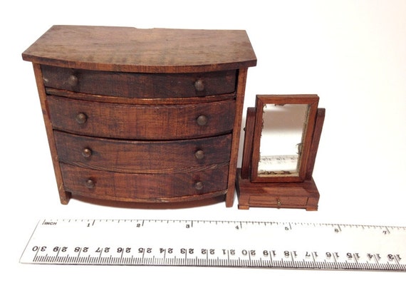 Antique Bow Front Dresser Shaving Mirror German Dollhouse Etsy