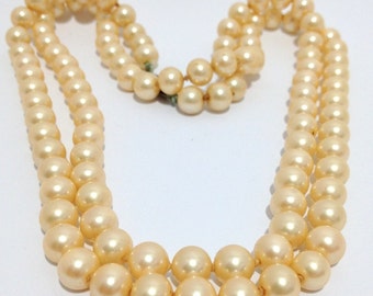 Long Faux Pearl Necklace, 18" Golden Colored Pearls, Long Strand Flapper Style, Bridal Jewelry, Wedding Pearls, Mother's Day Gift Idea