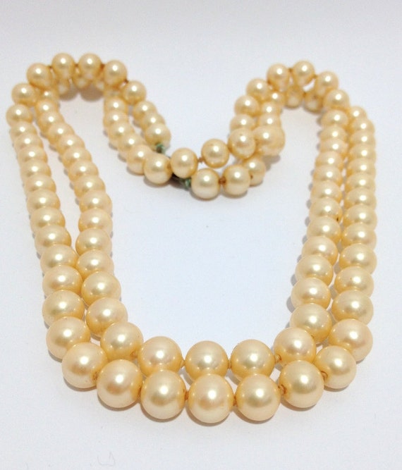 Long Faux Pearl Necklace, 18" Golden Colored Pear… - image 1