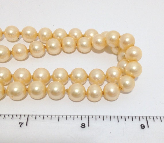 Long Faux Pearl Necklace, 18" Golden Colored Pear… - image 5
