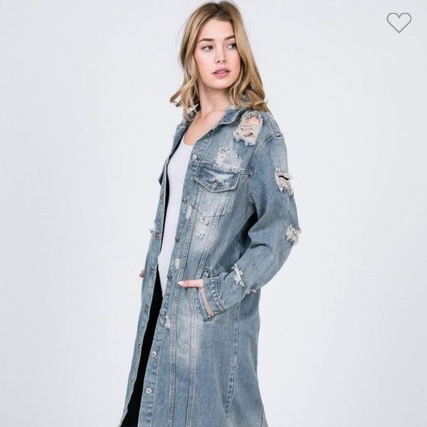 Long Denim Jacket Etsy