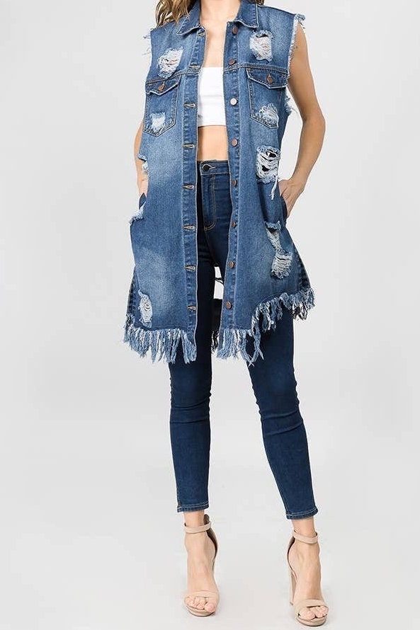 long denim vest