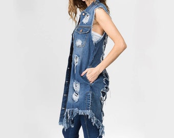 long denim vest